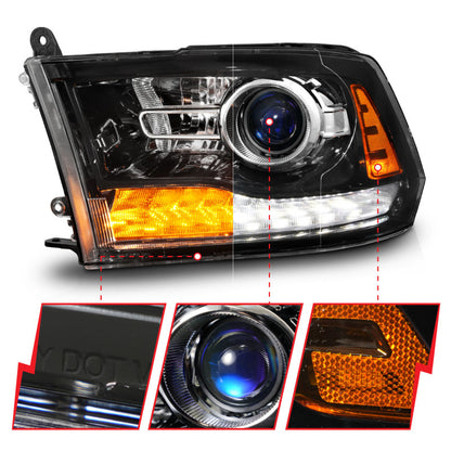 Anzo DODGE RAM 1500 09-18 / 2500/3500 10-18 PROJECTOR HEADLIGHTS GLOSS BLACK CLEAR LENS W/ SEQUENTIAL SIGNAL (FOR ALL MODELS) - 111608