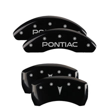 Load image into Gallery viewer, MGP 4 Caliper Covers Engraved Front Pontiac Engraved Rear Arrow Black finish silver ch MGP