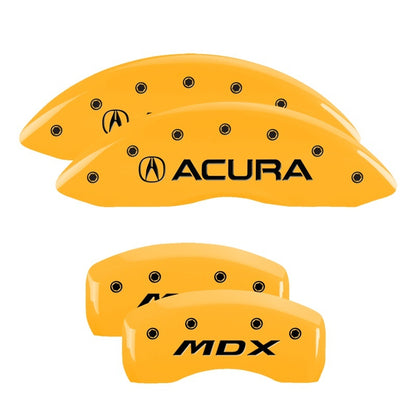 MGP 4 Caliper Covers Engraved Front Acura Engraved Rear MDX Yellow finish black ch MGP