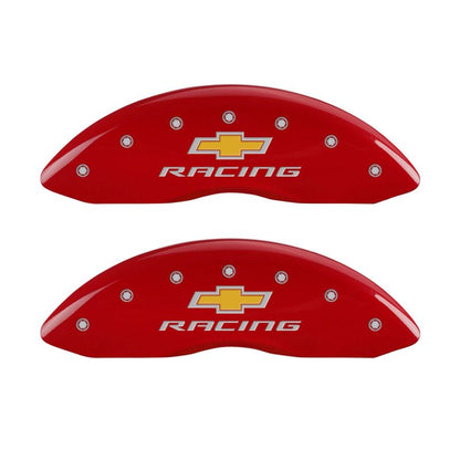 MGP 4 Caliper Covers Engraved Front & Rear Chevy racing Red finish silver ch - eliteracefab.com