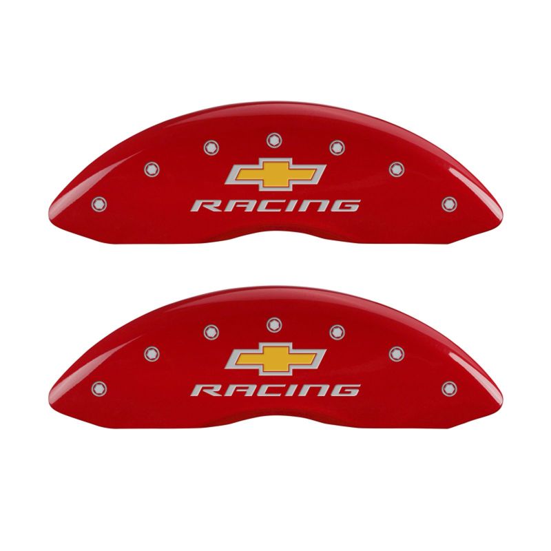 MGP 4 Caliper Covers Engraved Front & Rear Chevy racing Red finish silver ch - eliteracefab.com