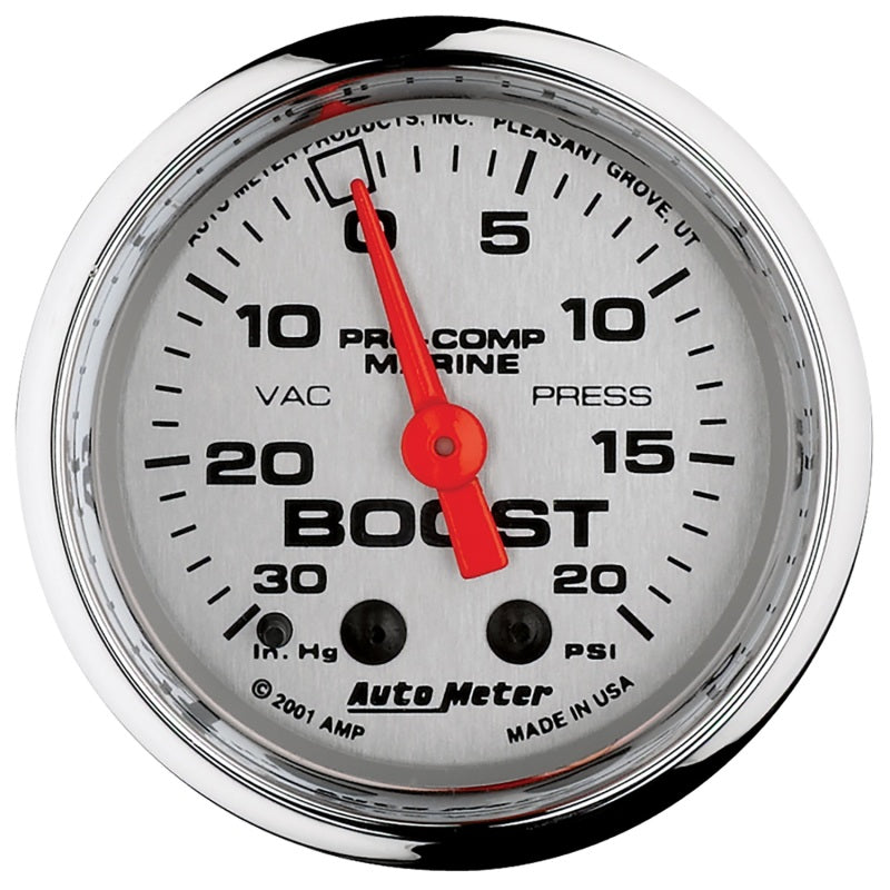 Autometer Marine Chrome Ultra-Lite 2-1/16in 0-30 HG / 0-20 PSI Vacuum / Boost Gauge 200774-35