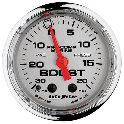 Autometer Marine Chrome Ultra-Lite 2-1/16in 0-30 HG / 0-20 PSI Vacuum / Boost Gauge 200774-35