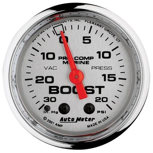 Autometer Marine Chrome Ultra-Lite 2-1/16in 0-30 HG / 0-20 PSI Vacuum / Boost Gauge 200774-35