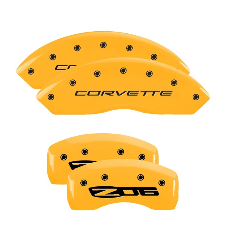 MGP 4 Caliper Covers Engraved Front C5/Corvette Engraved Rear C5/Z06 Yellow finish black ch MGP