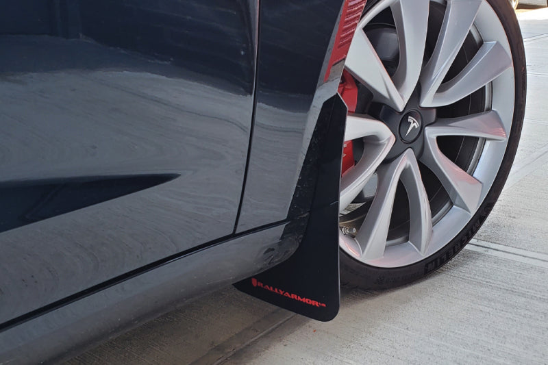 Rally Armor 17+ Tesla Model 3 UR Black Mud Flap w/ Blue Logo - eliteracefab.com