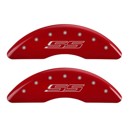 MGP 4 Caliper Covers Engraved Front & Rear Gen 5/SS Red finish silver ch - eliteracefab.com