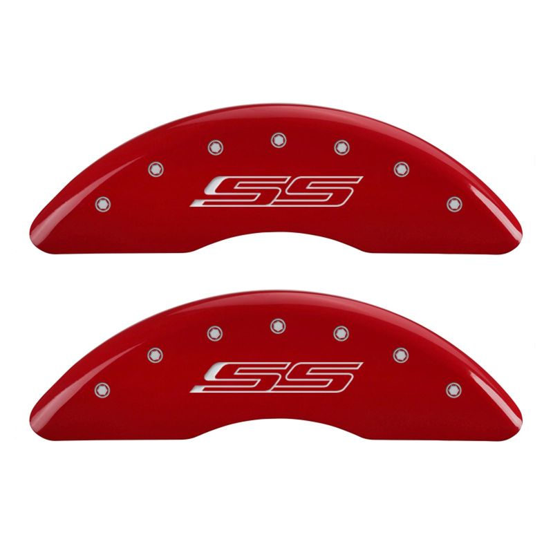 MGP 4 Caliper Covers Engraved Front & Rear Gen 5/SS Red finish silver ch - eliteracefab.com