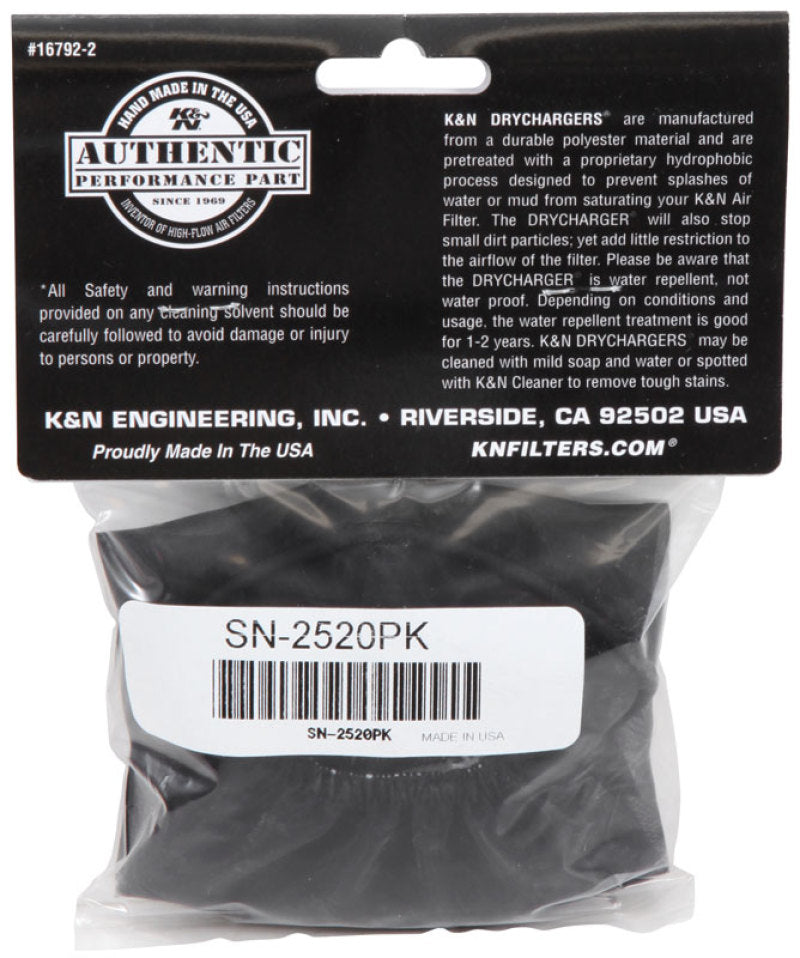 K&N Snowcharger Air FIlter Wrap Round Tapered Black - 3.75in Base ID x 3in Top ID x 5in H