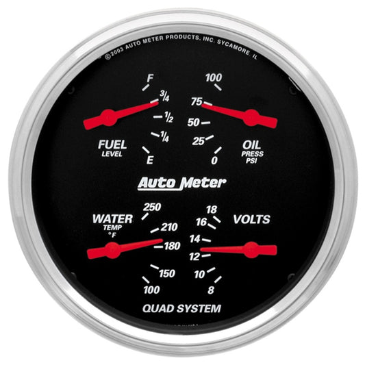 Autometer Designer Black 5in Quad Gauge - Fuel Level / Oil Pressure / Water Temperature / Voltmeter 1410