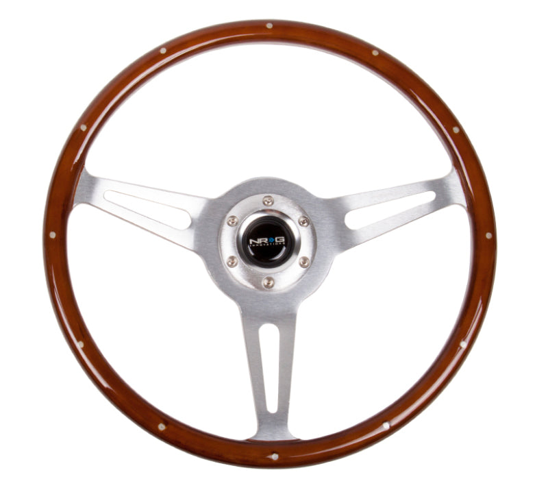 NRG Classic Wood Grain Steering Wheel (365mm) Wood w/Metal Inserts & Brushed Alum. 3-Spoke Center - ST-380SL