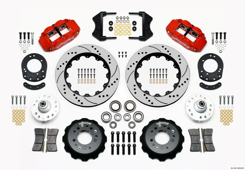 Wilwood Narrow Superlite 6R Front Hub Kit 14.00in Drill Red 1965-1969 Mustang Drum Spindle Wilwood