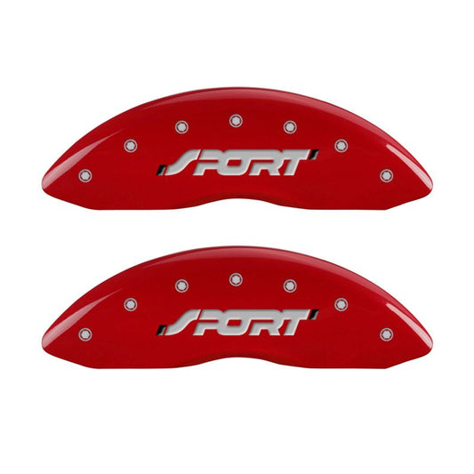 MGP 4 Caliper Covers Engraved Front & Rear SPORT Red finish silver ch - eliteracefab.com