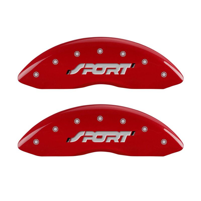 MGP 4 Caliper Covers Engraved Front & Rear SPORT Red finish silver ch - eliteracefab.com