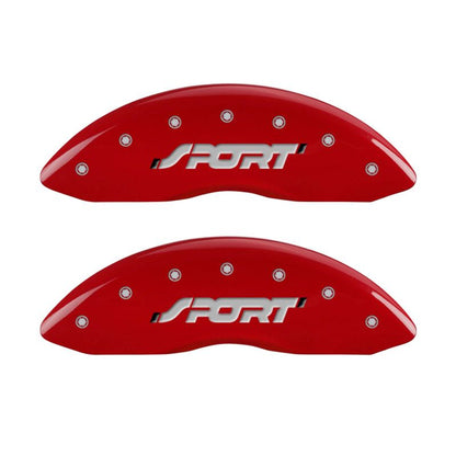 MGP 4 Caliper Covers Engraved Front & Rear SPORT Red finish silver ch - eliteracefab.com