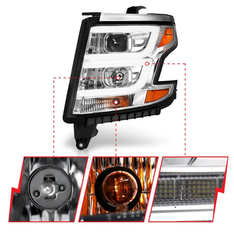 ANZO 2015-2020 Chevy Tahoe Projector Headlights Plank Style Chrome w/DRL ANZO