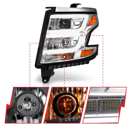 ANZO 2015-2020 Chevy Tahoe Projector Headlights Plank Style Chrome w/DRL ANZO