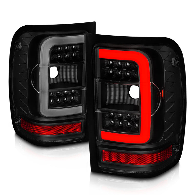 ANZO 01-11 Ford Ranger LED Taillights - Black Housing w/ Smoke Lens & Light Bar - eliteracefab.com