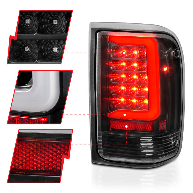 ANZO 1993-1997 Ford Ranger LED Tail Lights w/ Light Bar Black Housing Clear Lens - eliteracefab.com