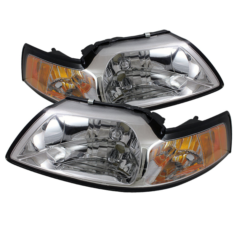 Xtune Ford MUStang 99-04 Amber Crystal Headlights Chrome HD-JH-FM99-AM-C - eliteracefab.com