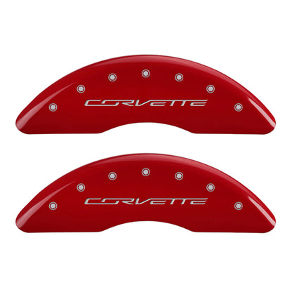 MGP 4 Caliper Covers Engraved Front & Rear C7/Corvette Red finish silver ch - eliteracefab.com