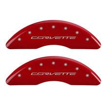 Load image into Gallery viewer, MGP 4 Caliper Covers Engraved Front &amp; Rear C7/Corvette Red finish silver ch - eliteracefab.com