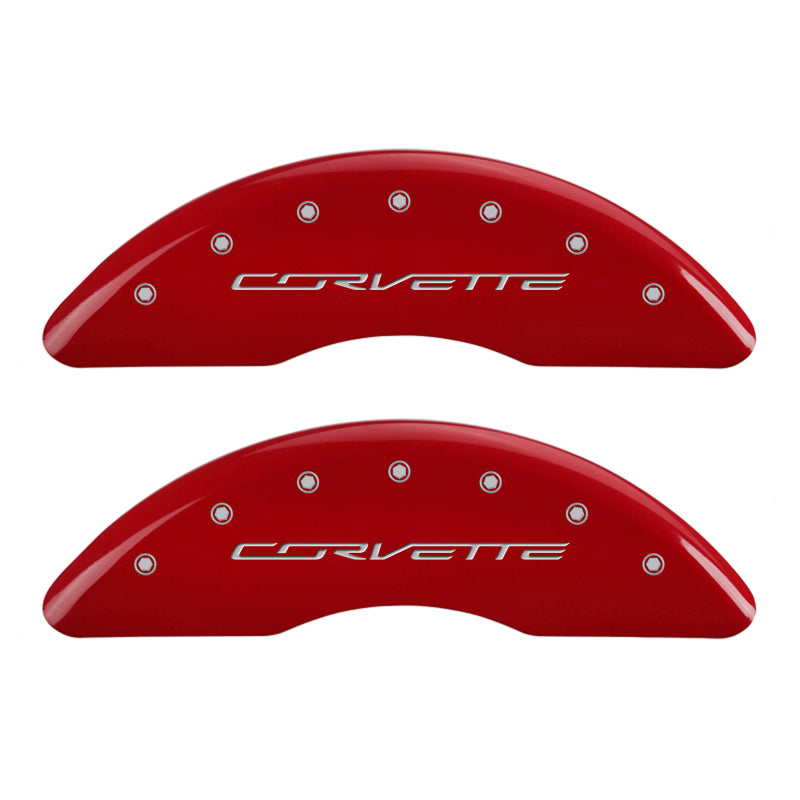 MGP 4 Caliper Covers Engraved Front Corvette C7 Engraved Rear Z51/2015 Red finish silver ch MGP