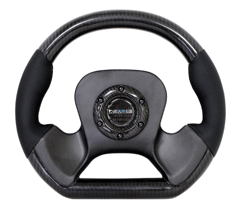 NRG Carbon Fiber Steering Wheel (320mm) CF Center Plate & Two-Tone Carbon w/Leather Trim Handles - ST-X10CF