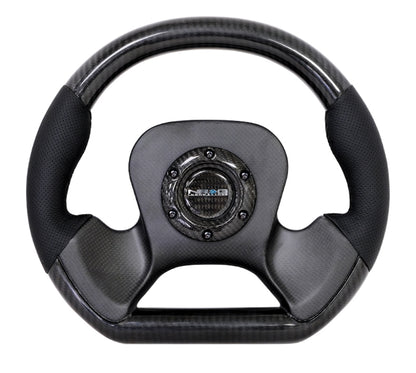 NRG Carbon Fiber Steering Wheel (320mm) CF Center Plate & Two-Tone Carbon w/Leather Trim Handles - ST-X10CF