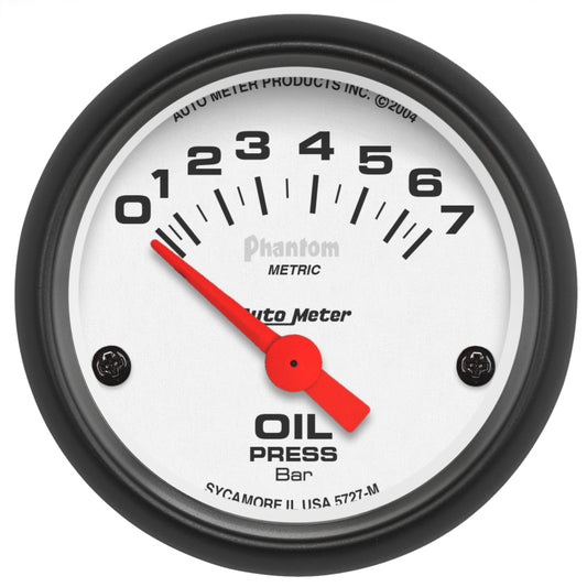 Autometer Phantom 2-1/16in 0-7 BAR Electric Oil Pressure Gauge 5727-M
