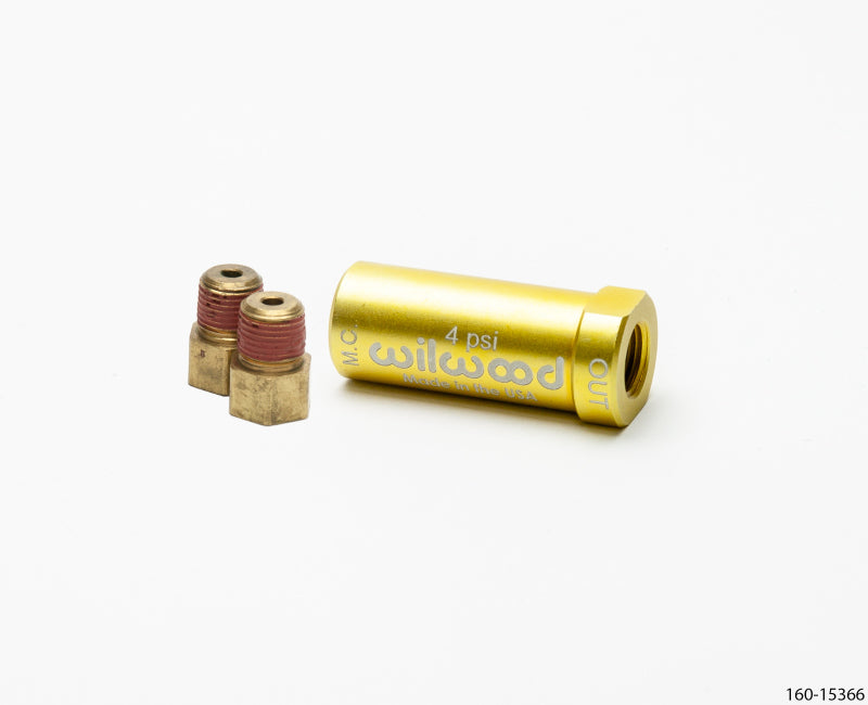 Wilwood Residual Pressure Valve - New Style w/ Fittings - 4 PSI / Gold Wilwood
