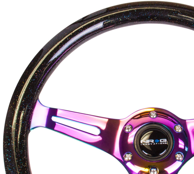 NRG Classic Wood Grain Galaxy Edition Steering Wheel 350mm Neochrome 3-Spokes Black Sparkled - eliteracefab.com