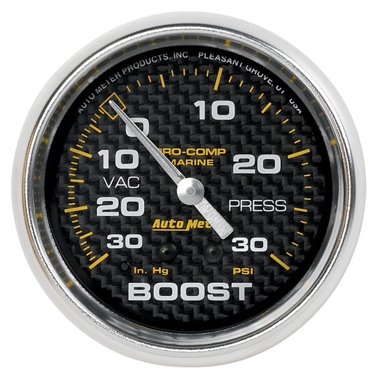Autometer Marine Carbon Fiber Gauge 2-5/8in Mechanical Vacuum/Boost Gauge 30INHG-30PSI 200775-40