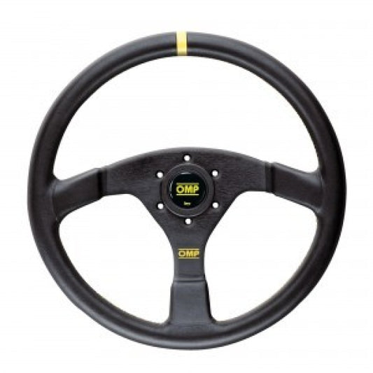 OMP Velocita 350mm Flat Leather Steering Wheel - Black with yellow stitching – OD0-1957-071
