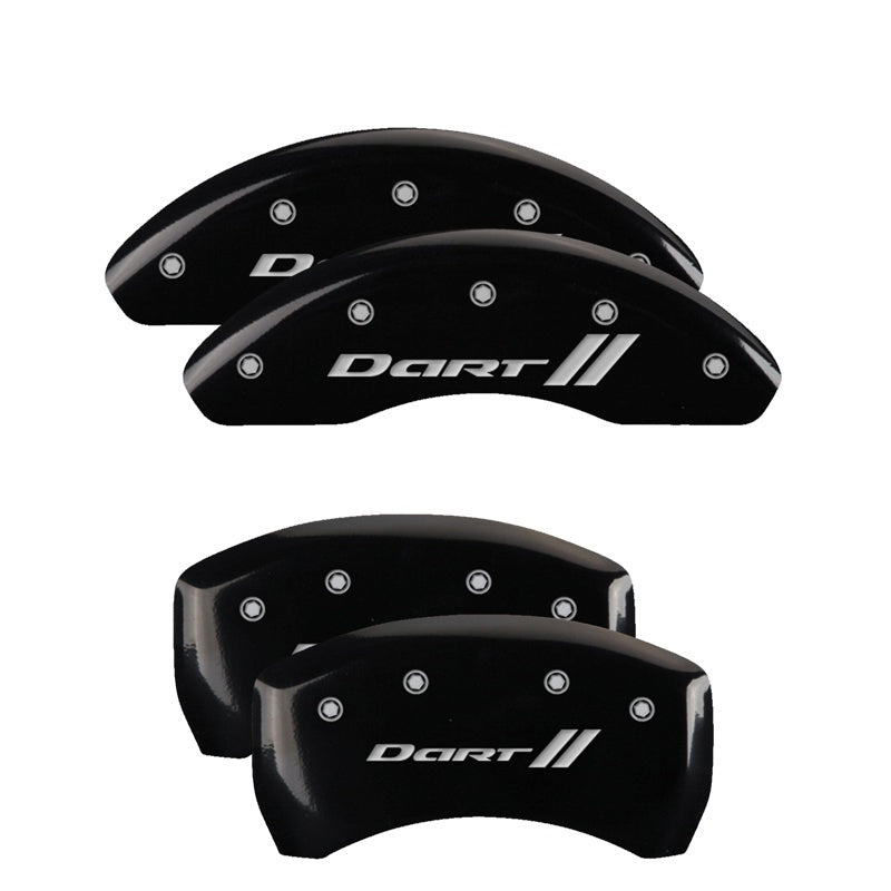 MGP 4 Caliper Covers Engraved Front & Rear With stripes/Dart Black finish silver ch MGP