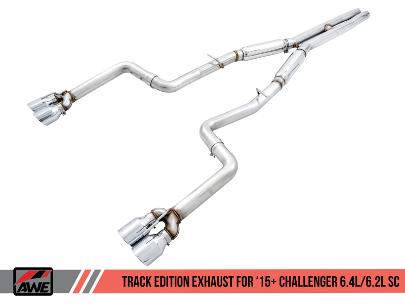 AWE Tuning 2015+ Dodge Challenger 6.4L/6.2L SC Track Edition Exhaust - Quad Chrome Silver Tips - eliteracefab.com