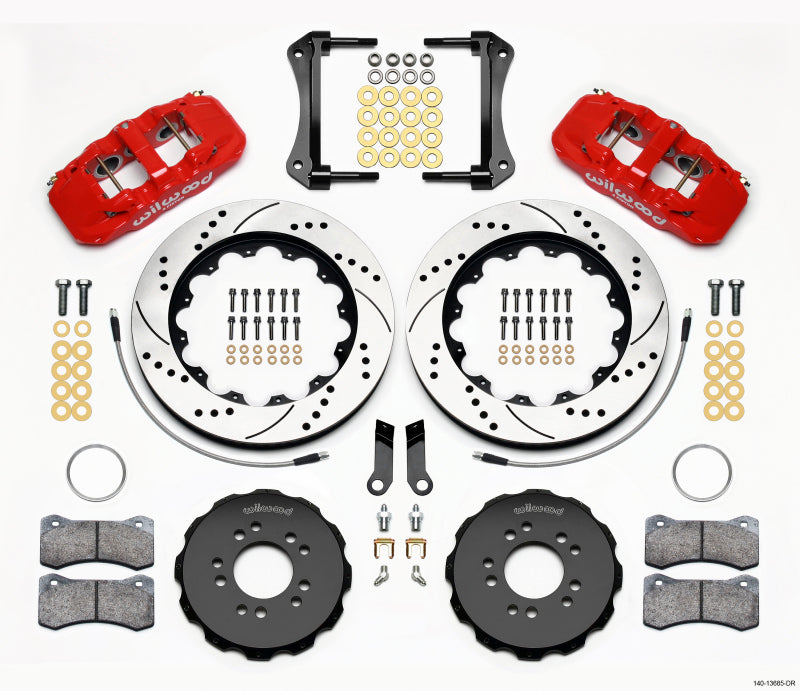 Wilwood AERO6 Front Hat Kit 14.00 Drilled Red 2005-2014 Mustang w/ BMR Suspn. w/Lines Wilwood