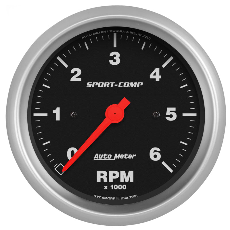 AutoMeter Sport-Comp 3-3/8in. 0-6K RPM In-Dash Tachometer Gauge 3996