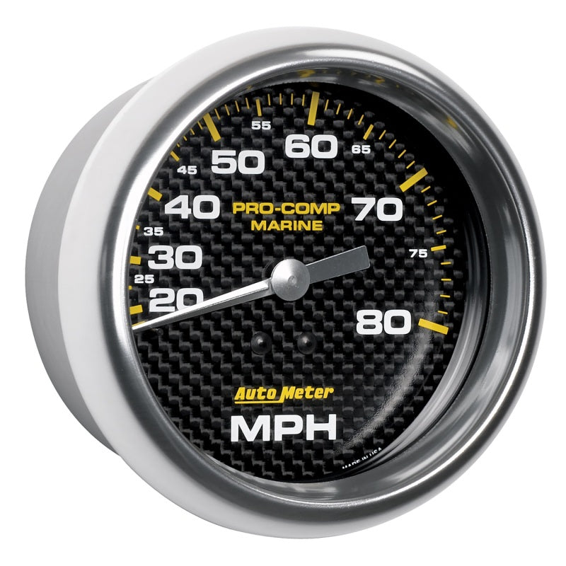 Autometer Gauge Speedometer 3-3/8in 80MPH Mechanical Marine Carbon Fiber 200753-40