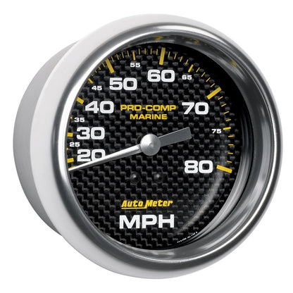 Autometer Gauge Speedometer 3-3/8in 80MPH Mechanical Marine Carbon Fiber 200753-40