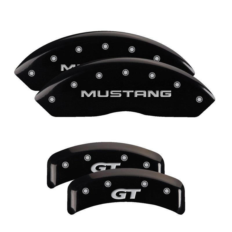 MGP 4 Caliper Covers Engraved Front Mustang Engraved Rear SN95/GT Black finish silver ch - eliteracefab.com