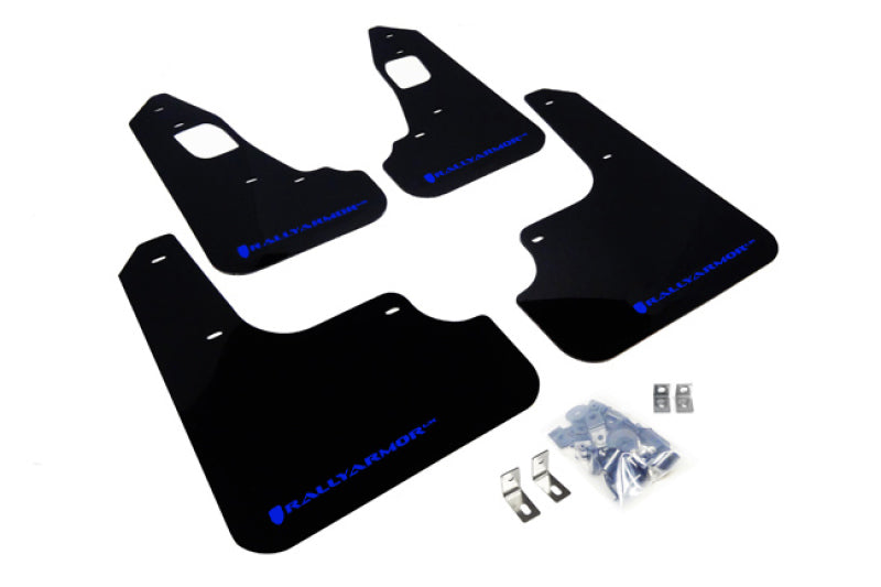 Rally Armor UR Mudflaps Urethane - Mitsubishi Evo X 2008-2015 - Black/Blue - eliteracefab.com