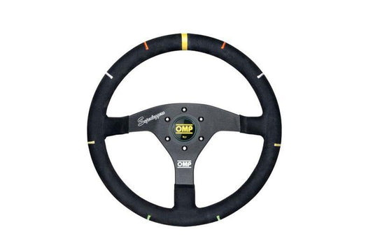 OMP 350 Aluminum Angle-Marked Flat Suede Steering Wheel - Black with multicolor angle marks – OD0-2046-071