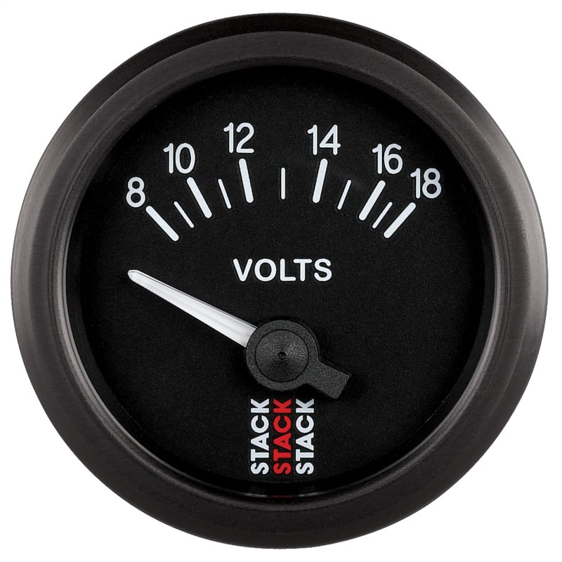 Autometer Stack Instruments 52mm 8-18V Electric Battery Voltage Gauge - Black ST3216