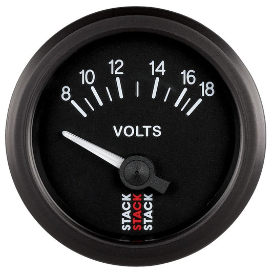Autometer Stack Instruments 52mm 8-18V Electric Battery Voltage Gauge - Black ST3216