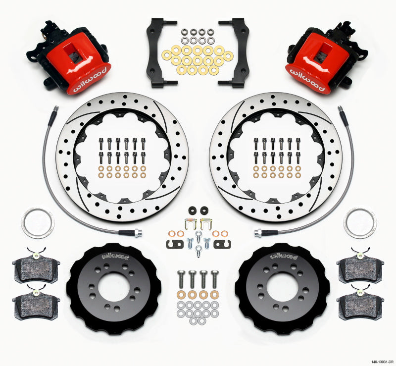 Wilwood Combination Parking Brake Rear Kit 12.88in Drilled Red 2013-Up Ford Focus ST w/ Lines Wilwood