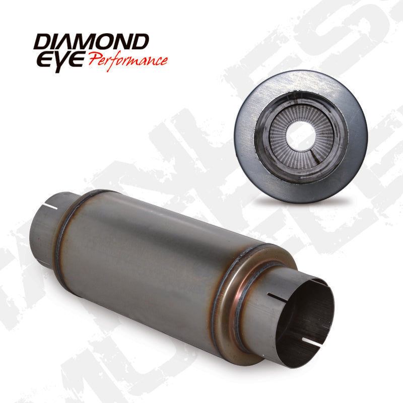 Diamond Eye MFLR 5inID SGL IN/SGL OUT 7inDIA X 14in BODY 20in LENGTH PERF SLOTTED ENDS 409 SS Diamond Eye Performance