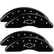 Load image into Gallery viewer, MGP 4 Caliper Covers Engraved Front &amp; Rear Bowtie Black finish silver ch MGP