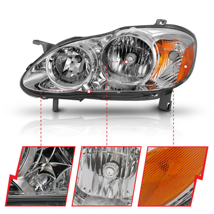 ANZO 2005-2008 Toyota Corolla Crystal Headlight Chrome Amber - eliteracefab.com