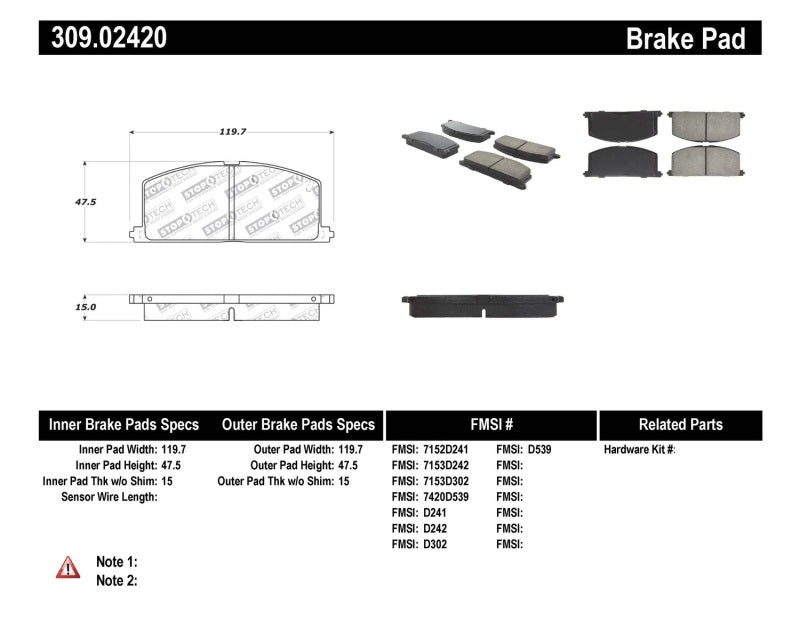 STOPTECH PERFORMANCE BRAKE PADS, 309.02420 - eliteracefab.com